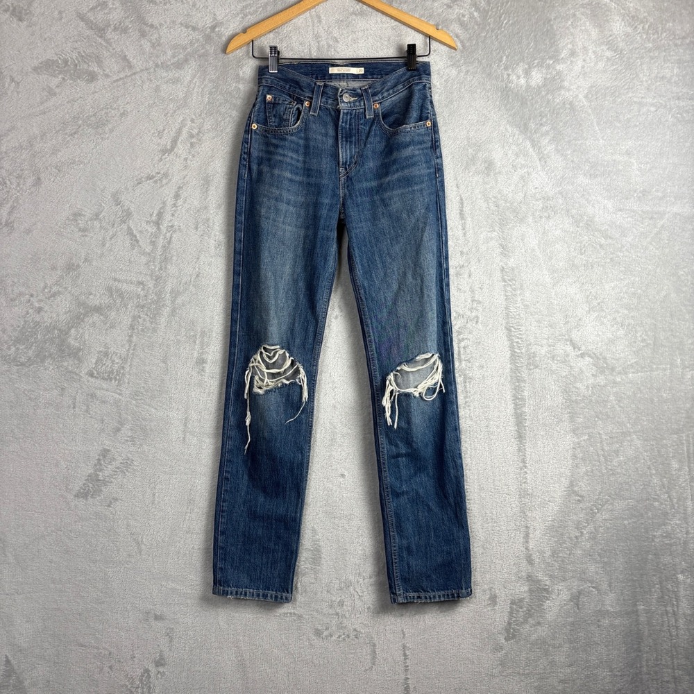 Levis Jeans Low Pro Straight 23 Blue Distressed Denim Low Rise Womens